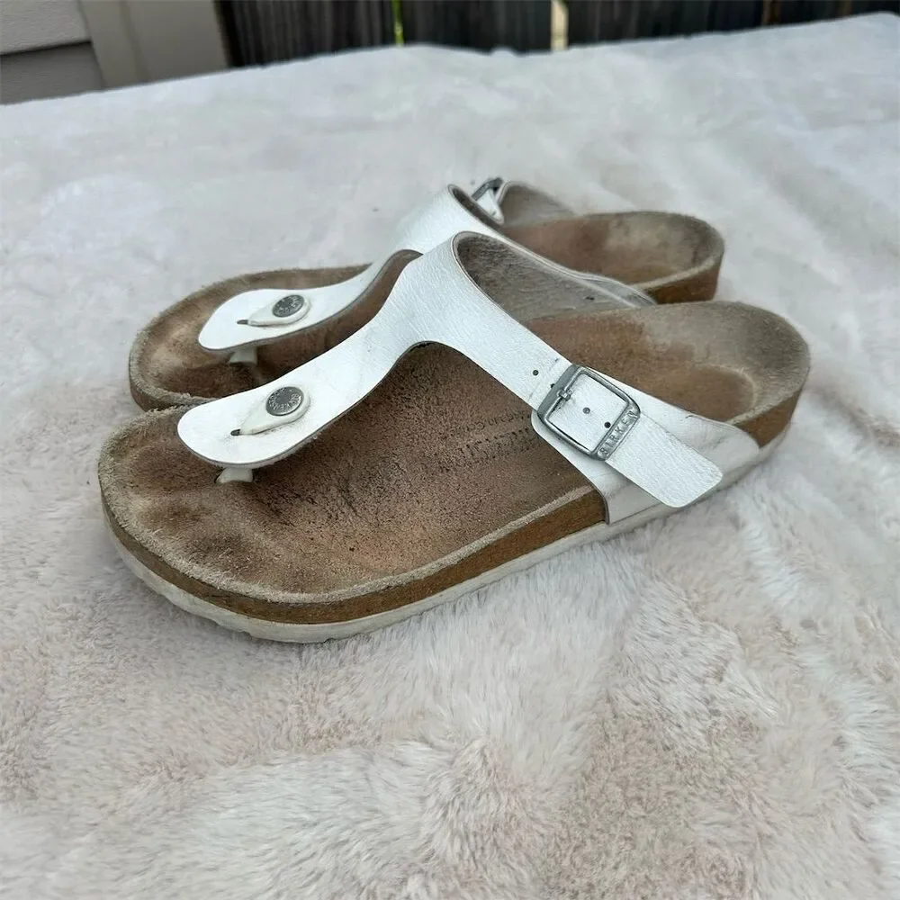 Birkenstock Gizeh Women's Thong Sandals White Leather Size 39 US 8-8.5